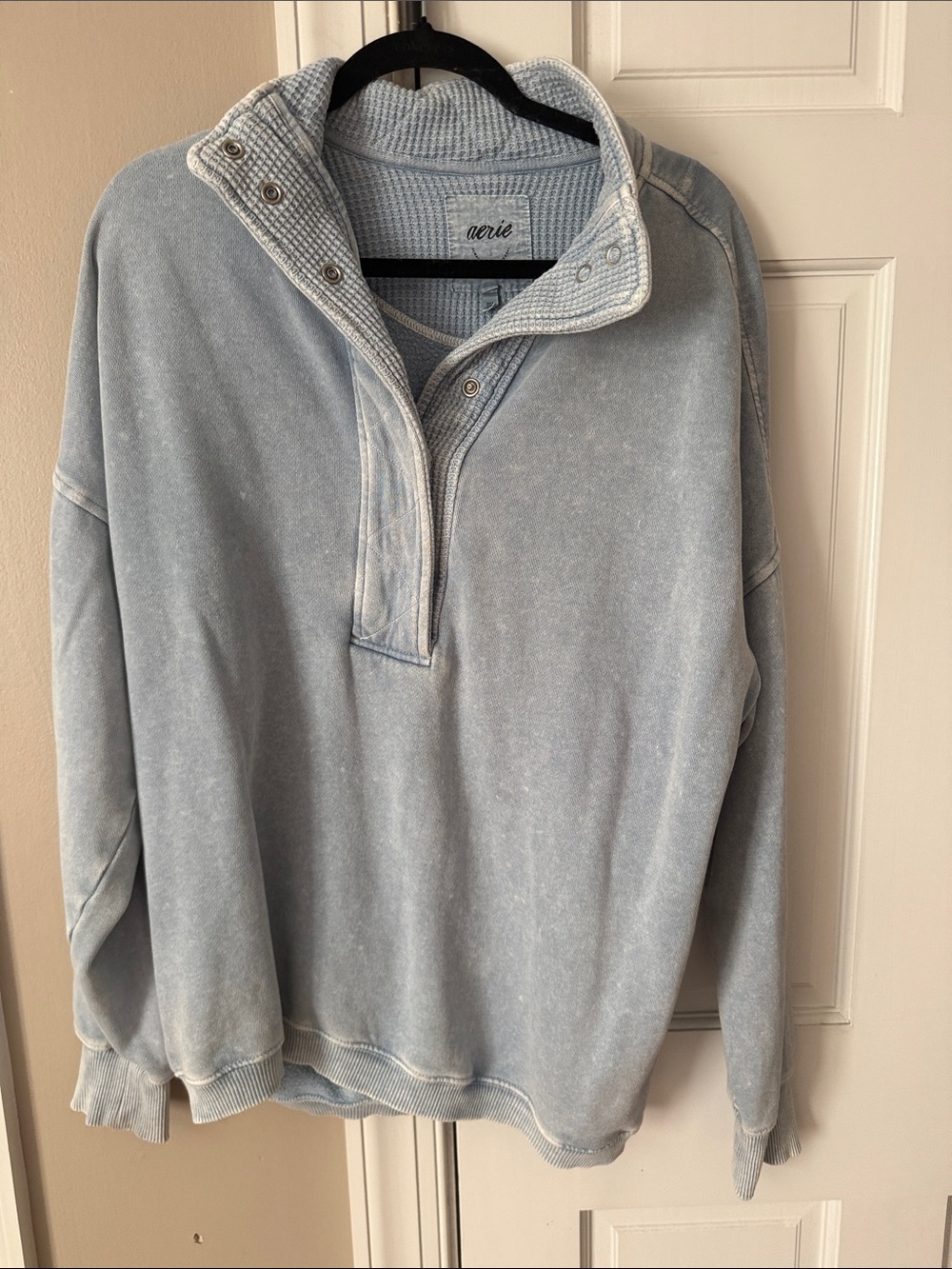 aerie Men's Washed Light Blue Quarter-Zip Pullover